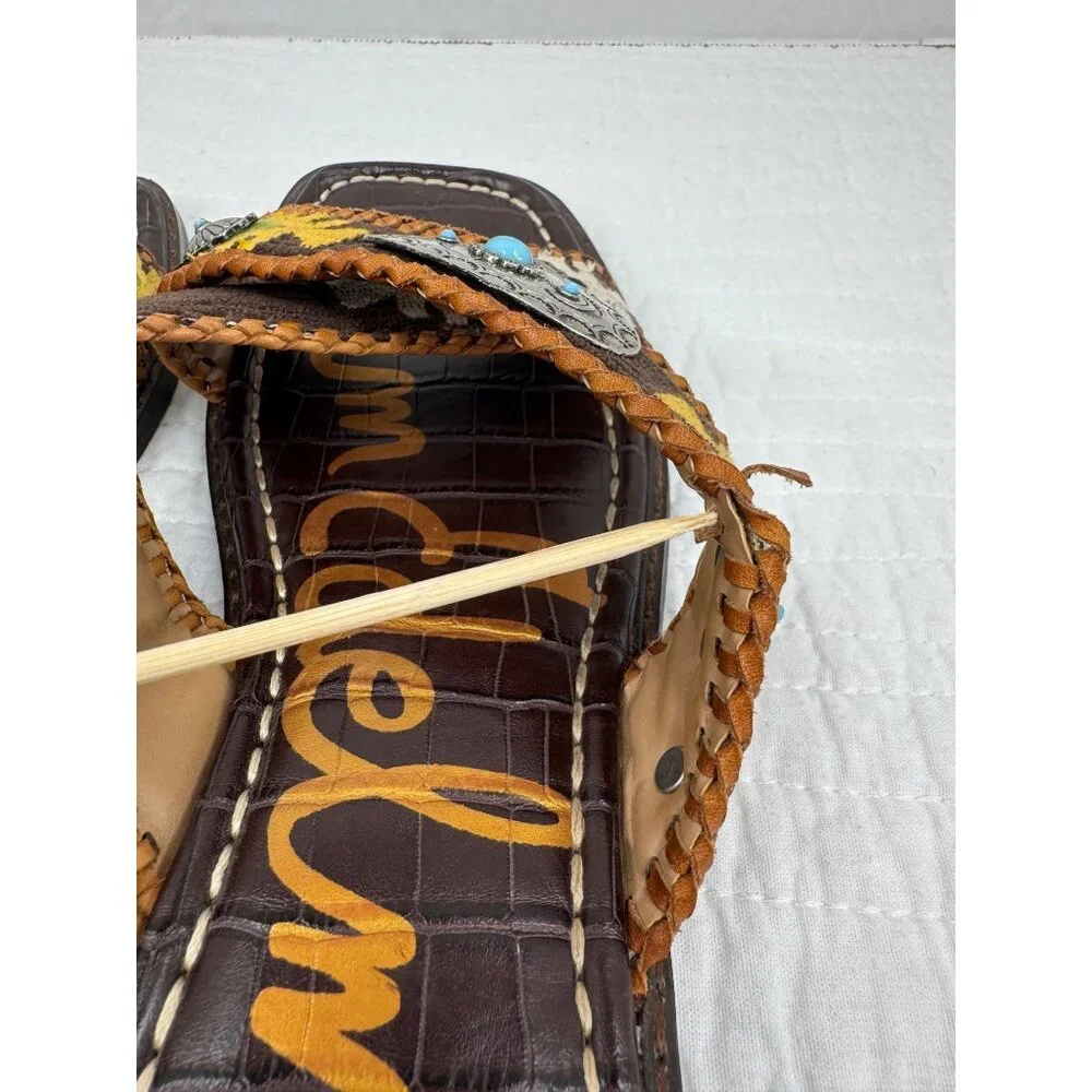 Sam Edelman Brown Multi Leather Embellished Slide Sandals - Picture 11 of 11